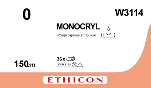 Монокрил (Monocryl) 0, довжина 150см, без голки W3114
