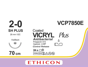 Викрил Плюс (Vicryl Plus) 2/0, 8шт. по 70см, кол. игла 26мм Visi Black VCP7850E