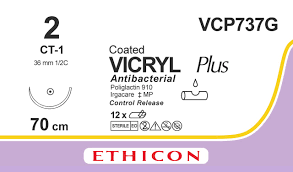 Викрил Плюс (Vicryl Plus) 2, 4шт. по 70см, кол. игла 36мм VCP737G