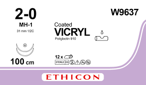 Викрил (Vicryl) 2/0, длина 100см, 2 кол. иглы 31мм W9637