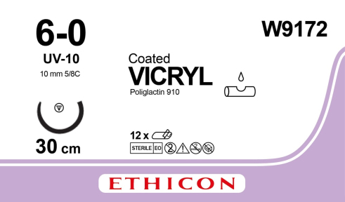 Вікрил (Vicryl) 6/0, довжина 30см, кол-ріж. голка 10мм W9172