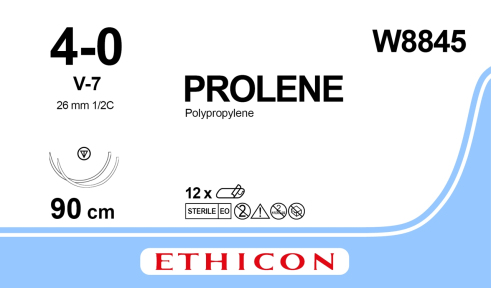 Пролен (Prolene) 4/0, длина 90см, 2 кол-реж. иглы 26мм CC W8845