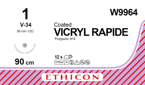 Викрил Рапид (Vicryl Rapide) 1, длина 90см, кол-реж. игла 36мм W9964