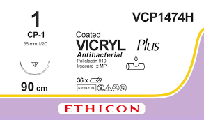 Викрил Плюс (Vicryl Plus) 1, длина 90см, обр-реж. игла 36мм VCP1474H