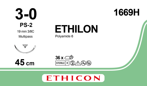 Етілон (Ethilon) 3/0, довжина 45см, зв-ріж. голка 19мм 1669H