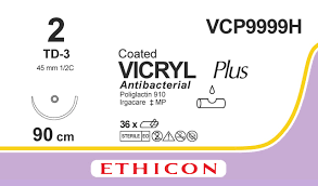 Вікрил Плюс (Vicryl Plus) 2, довжина 90см, тупокінцева голка 45мм VCP9999H