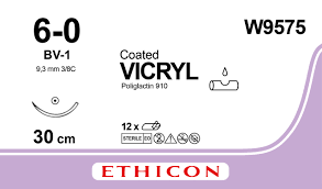 Вікрил (Vicryl) 6/0, довжина 30см, кол. голка 9,3мм W9575