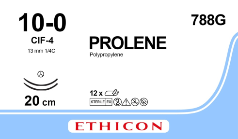 Пролен (Prolene) 10/0, довжина 20см, 2 кол-ріж. голки 13мм 788G