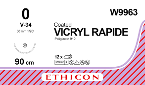 Викрил Рапид (Vicryl Rapide) 0, длина 90см, кол-реж. игла 36мм W9963