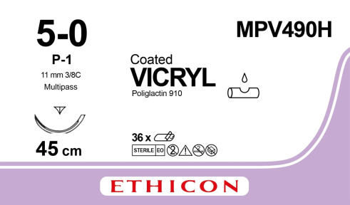 Викрил (Vicryl) 5/0, длина 45см, обр-реж. игла 11мм MPV490H