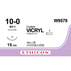 Вікрил (Vicryl) 10/0, довжина 15см, кол. голка 9мм W9579