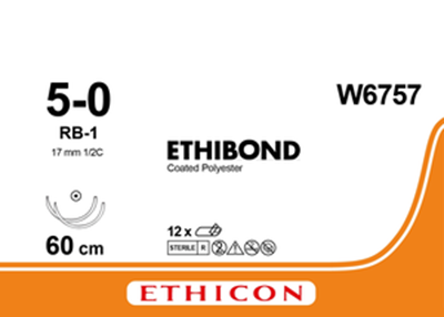 Этибонд Эксель (Ethibond Excel) 5/0, длина 60см, 2 кол. иглы 17мм W6757