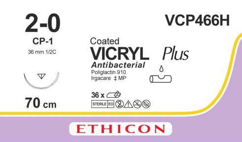 Викрил Плюс (Vicryl Plus) 2/0, длина 70см, обр-реж. игла 36мм VCP466H