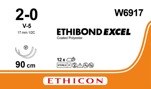Этибонд Эксель (Ethibond Excel) 2/0, длина 90см, 2 кол-реж. иглы 17мм W6917
