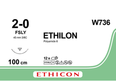 Этилон (Ethilon) 2/0, длина 100см, обр-реж. игла 45мм W736