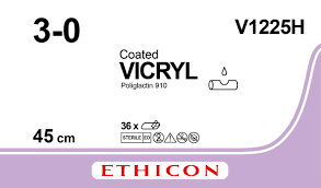 Викрил (Vicryl) 3/0, 6 шт. по 45см, без иглы V1225H
