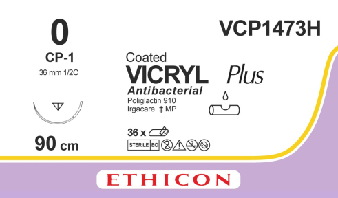 Викрил Плюс (Vicryl Plus) 0, длина 90см, обр-реж. игла 36мм VCP1473H