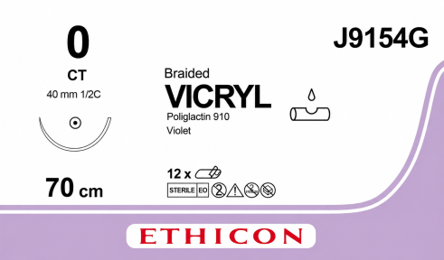 Вікрил (Vicryl) 0, довжина 75см, кол. голка 40мм J9154G
