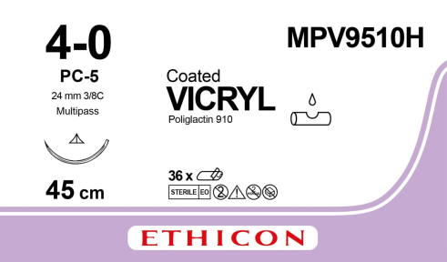Вікрил (Vicryl) 4/0, довжина 45см, ріж. голка 19мм MPV9510H