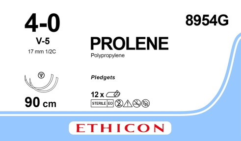 Пролен (Prolene) 4/0, длина 90см, с прокладками, 2 кол-реж. иглы 17мм 8954G