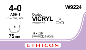 Вікрил (Vicryl) 4/0, довжина 75см, кол. голка 22мм W9224