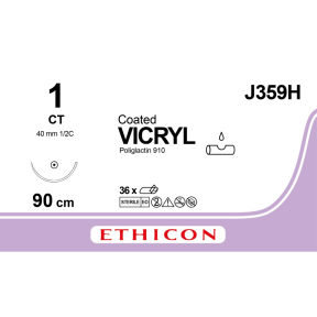 Викрил (Vicryl) 1, длина 90см, кол. игла 40мм J359H
