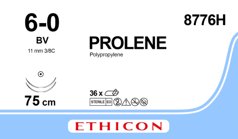 Пролен (Prolene) 6/0, довжина 75см, 2 кол. голки 11мм 8776H