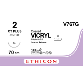 Вікрил (Vicryl) 2, 4 шт. по 70см, кол. голка 40мм V767G