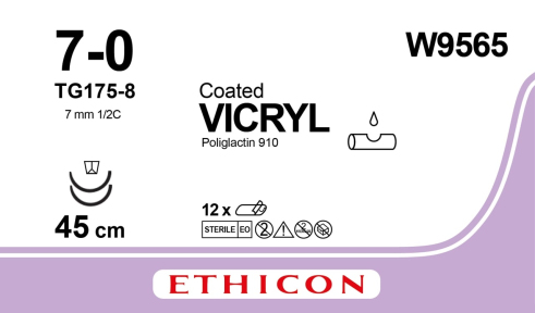 Вікрил (Vicryl) 7/0, довжина 45см, 2 шпательні голки 7мм W9565