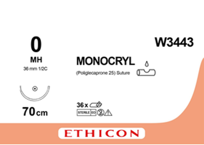 Монокрил (Monocryl) 0, довжина 70см, кол. голка 36мм W3443