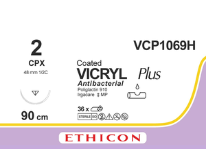 Вікрил Плюс (Vicryl Plus) 2, довжина 90см, зв-ріж. голка 48мм VCP1069H