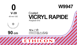 Викрил Рапид (Vicryl Rapide) 0, длина 90см, кол-реж. игла 45мм W9947