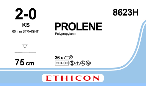 Пролен (Prolene) 2/0, довжина 75см, пряма зв-ріж. голка 60мм 8623H