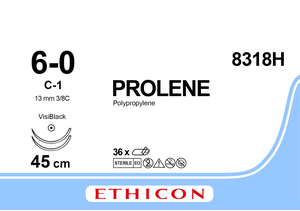 Пролен (Prolene) 6/0, длина 45см, 2 кол. иглы 13мм Visi Black 8318H