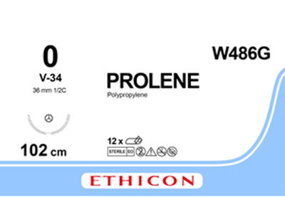 Пролен (Prolene) 0, довжина 100см, кол-ріж. голка 36мм W486G