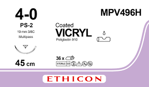 Викрил (Vicryl) 4/0, длина 45см, обр-реж. игла 19мм MPV496H