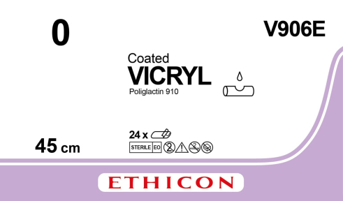 Викрил (Vicryl) 0, 12шт по 45см, без иглы V906E