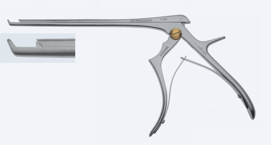 Костный выкусыватель Kerrison-Jacobi, рабочая длина 230мм, режущий вверх на 130°, выкус 4,0мм, концентратор 10мм, с эжектором MN4684FA