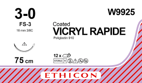 Викрил Рапид (Vicryl Rapide) 3/0, длина 75см, реж. игла 16мм W9925