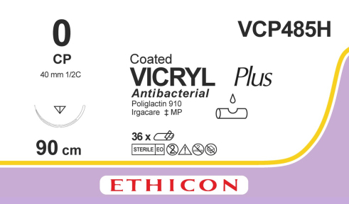 Викрил Плюс (Vicryl Plus) 0, длина 90см, обр-реж. игла 40мм VCP485H