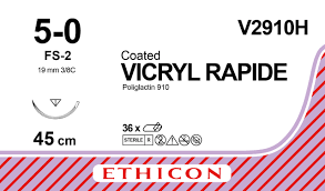 Викрил Рапид (Vicryl Rapide) 5/0, длина 45см, обр-реж. игла 19мм V2910H