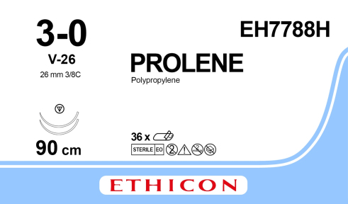 Пролен (Prolene) 3/0, длина 90см, 2 кол-реж. иглы 26мм EH7788H
