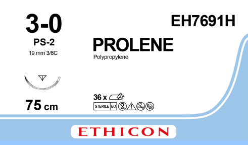Пролен (Prolene) 3/0, довжина 75см, зв-ріж. голка 19мм EH7691H