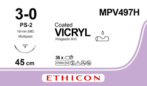 Викрил (Vicryl) 3/0, длина 45см, обр-реж. игла 19мм MPV497H