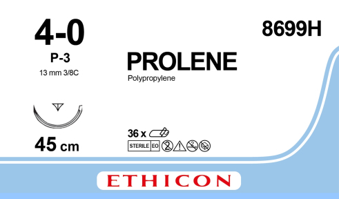 Пролен (Prolene) 4/0, довжина 45см, зв-ріж. голка 13мм 8699H