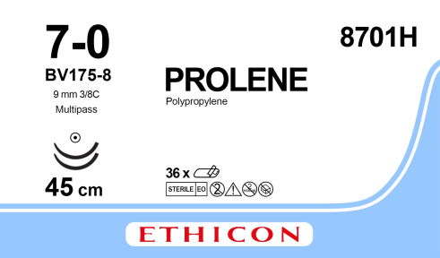 Пролен (Prolene) 7/0, длина 45см, 2 кол. иглы 9,3мм 8701H