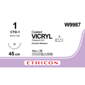 Викрил (Vicryl) 1, 4 шт. по 45см, тупоконечная игла 36мм W9987
