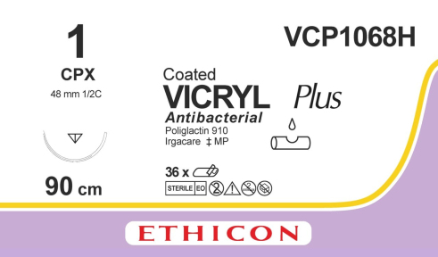 Викрил Плюс (Vicryl Plus) 1, длина 90см, обр-реж. игла 48мм VCP1068H