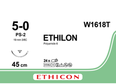 Этилон (Ethilon) 5/0, длина 45см, обр-реж. игла 19мм Prime W1618T