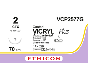 Викрил Плюс (Vicryl Plus) 2, 8шт. по 70см, кол. игла 48мм VCP2577G